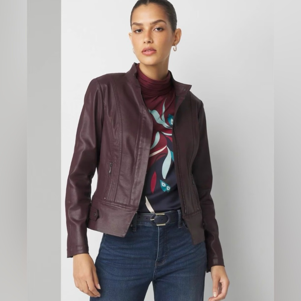Women's Burgundy Leather Jacket